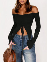 Women's Casual Pleated Off-Shoulder Long-Sleeved Top